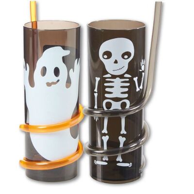 Skelettbecher und Geistbecher mit Strohhalm